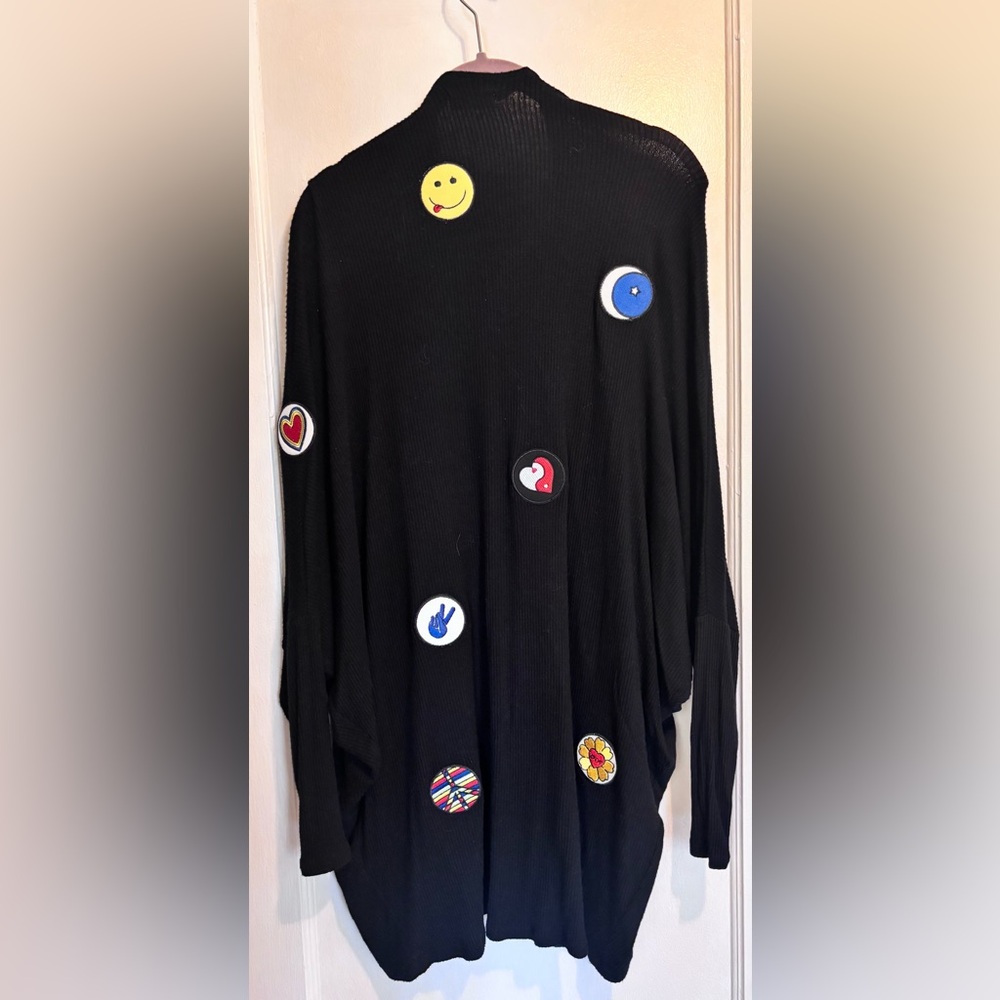 Lauren Moshi Black Patch Embellished Crew/Scoop Neck Sweater